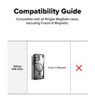 Galaxy S26 Ultra Cover | Folio Stand Wallet Magnetic - Galaxy S26 Ultra Cover - Compatibility chart showing Fusion X Magnetic case for Galaxy S26 Ultra marked with a red X.