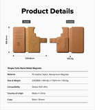 Galaxy S26 Ultra Cover | Folio Stand Wallet Magnetic - Galaxy S26 Ultra Cover - Technical diagram showing dimensions, weight, and features of a brown magnetic folio wallet case.