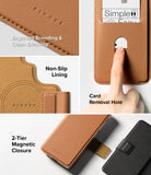 Galaxy S26 Ultra Cover | Folio Stand Wallet Magnetic - Galaxy S26 Ultra Cover - Brown leather wallet case showing stitching, card slot, non-slip lining, and magnetic closure.