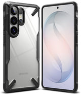 Galaxy S26 Ultra Case | Fusion-X - Black rugged protective case with clear back shown from front and rear angles.