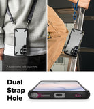 Galaxy S26 Ultra Case | Fusion-X - Phone case with dual strap holes shown worn on a lanyard and close-up of the bottom ports.