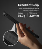 Galaxy S26 Ultra Case | Fusion-X - Hand holding a slim black phone case with a textured grip, 35.7g weight, and 3.0mm thickness.
