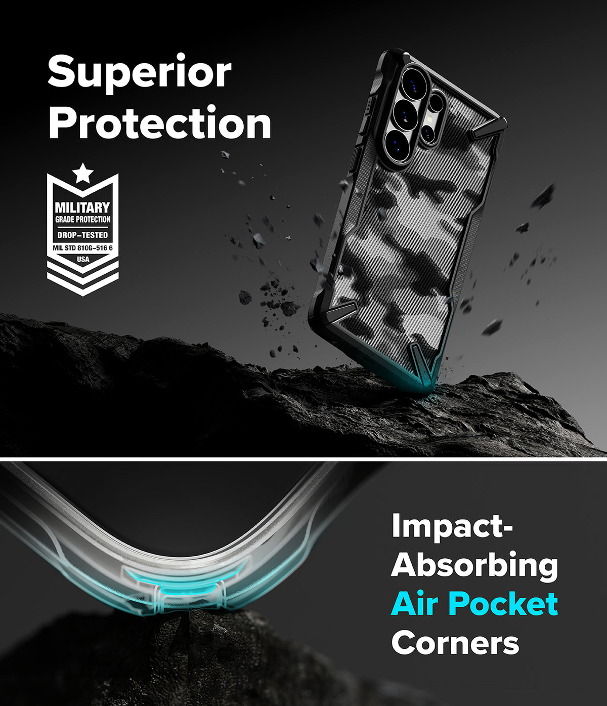 Galaxy S26 Ultra Case | Fusion-X - Camo phone case with military-grade protection and impact-absorbing air pocket corners.