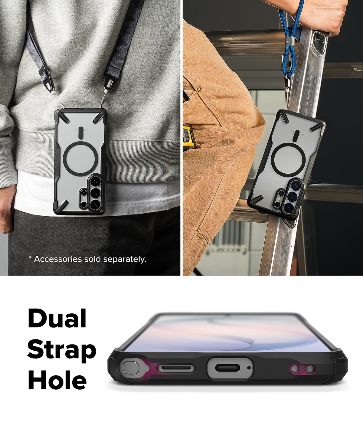 Galaxy S26 Ultra Case | Fusion-X Magnetic - Phone case with magnetic ring, neck strap, and dual strap hole detail.