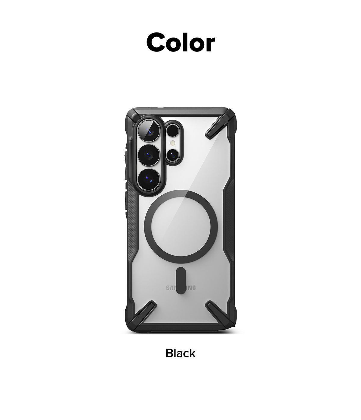Galaxy S26 Ultra Case | Fusion-X Magnetic - Black rugged phone case with a clear back and integrated magnetic ring.