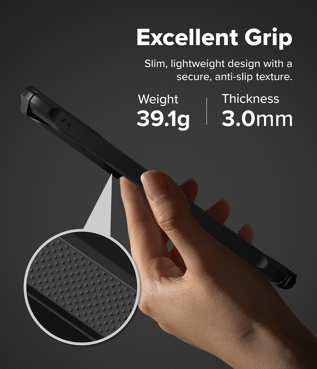 Galaxy S26 Ultra Case | Fusion-X Magnetic - Hand holding a slim black phone case with a textured, anti-slip grip.