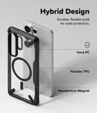 Galaxy S26 Ultra Case | Fusion-X Magnetic - Diagram showing hard PC, flexible TPU, and magnetic ring on a phone case.