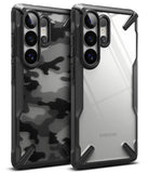 Galaxy S26 Ultra Case | Fusion-X - Two rugged phone cases, one with a black camo pattern and one clear, showing camera cutouts.