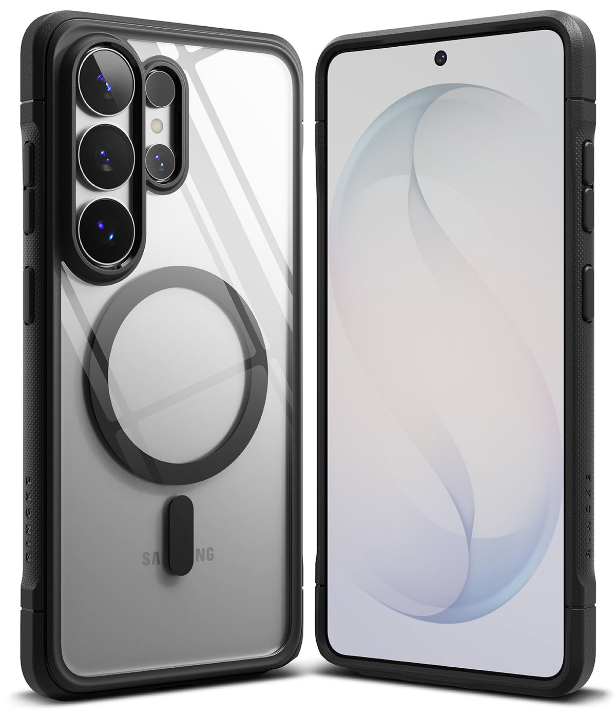 Galaxy S26 Ultra Case | Fusion Bold Magnetic - Clear phone case with black magnetic ring and frame on a smartphone.