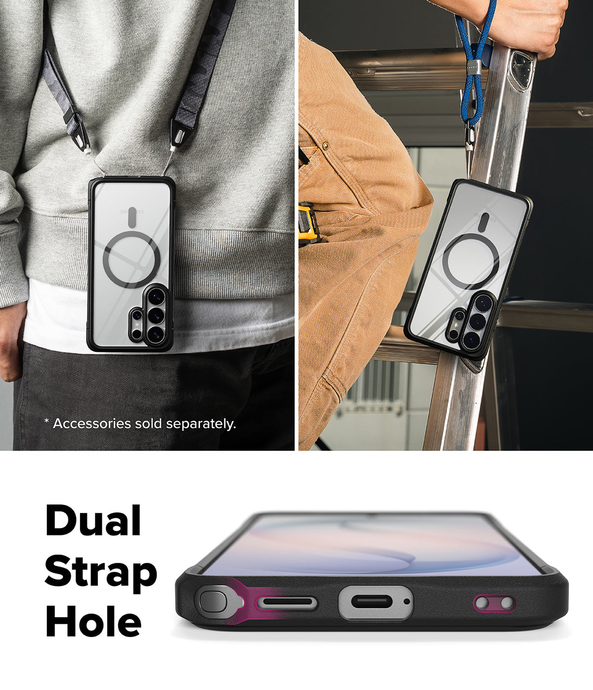 Galaxy S26 Ultra Case | Fusion Bold Magnetic - Clear phone case with magnetic ring, worn with straps and dual holes.