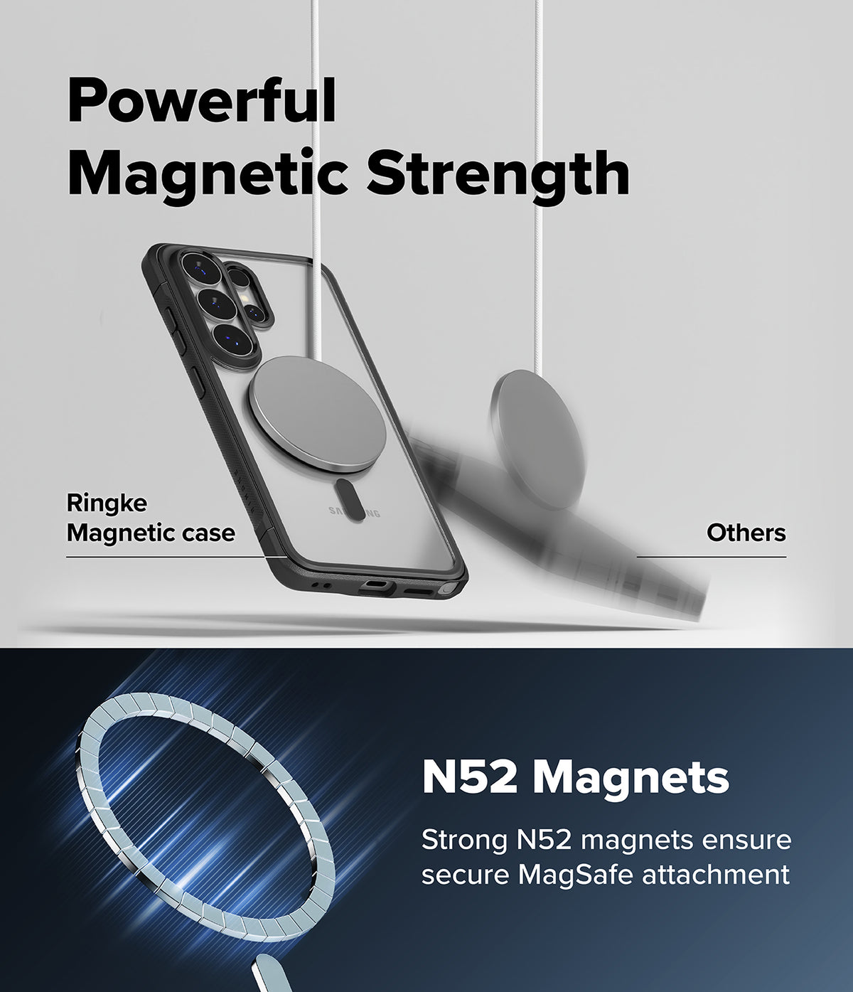 [Bundle] Galaxy S26 Ultra | Fusion Bold Magnetic - Galaxy S26 Ultra | Fusion Bold Magnetic - A phone case with strong magnetic attachment compared to a weaker alternative.