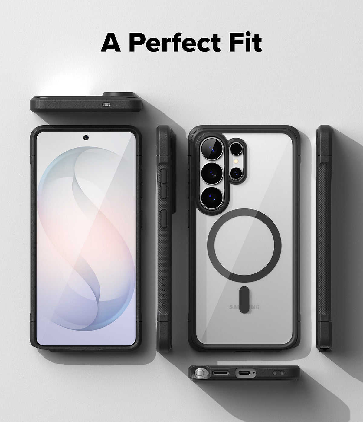 Galaxy S26 Ultra Case | Fusion Bold Magnetic - Multiple views of a clear phone case with a black magnetic ring.