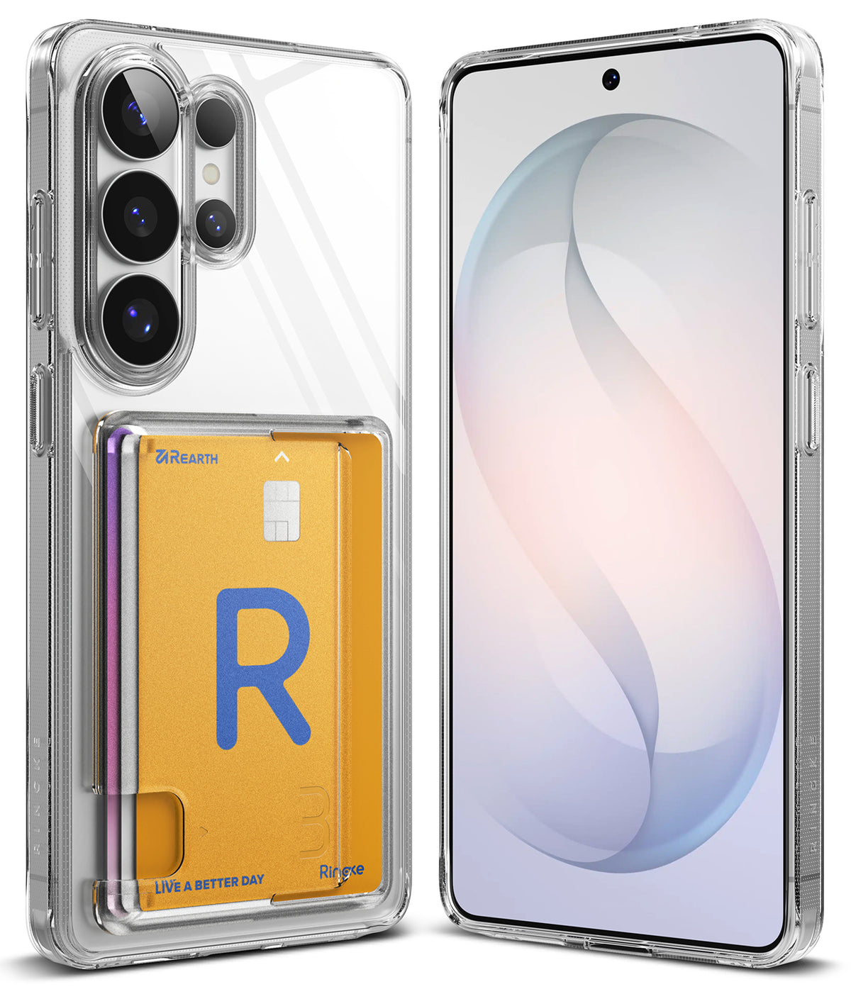 Galaxy S26 Ultra Case | Fusion Card - Clear phone case with a built-in card holder showing a gold card on the back.