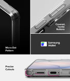 Galaxy S26 Ultra Case | Fusion Card - Close-ups showing micro-dot pattern, tactile buttons, Samsung Wallet support, and precise cutouts.