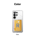 Galaxy S26 Ultra Case | Fusion Card - Clear phone case with a yellow card holder containing a card with a blue R.