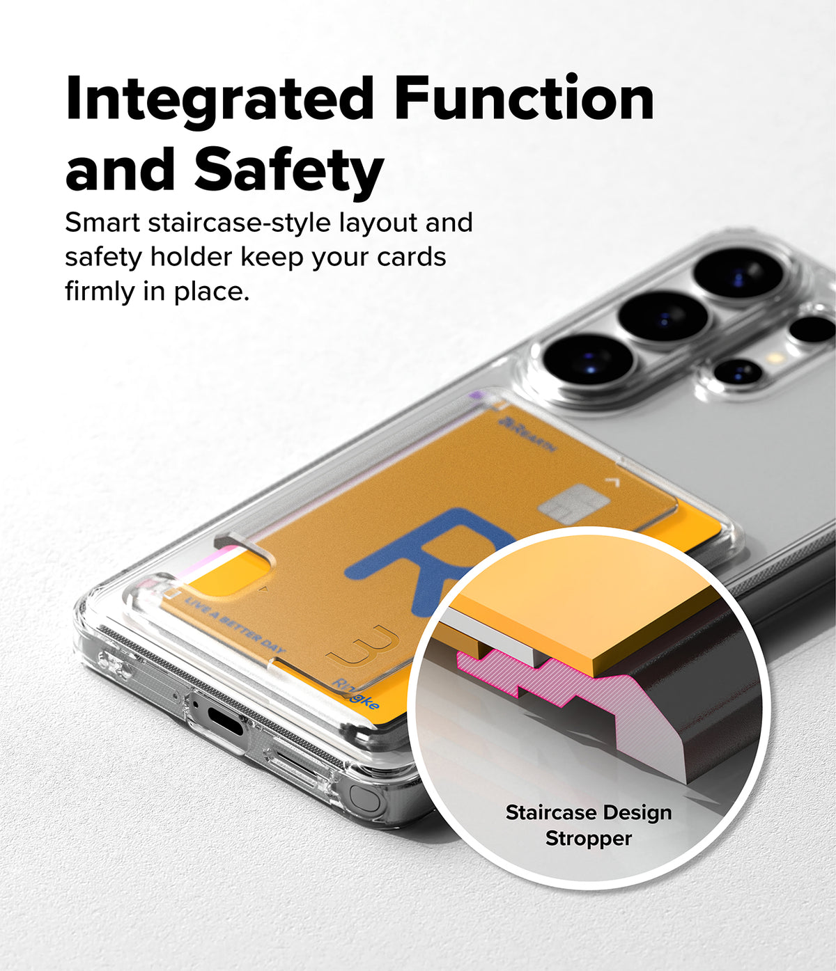 Galaxy S26 Ultra Case | Fusion Card - Clear phone case with a card holder and a cross-section showing the staircase design.