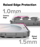 Galaxy S26 Ultra Case | Fusion Card - Close-up of clear phone case showing 1.0mm camera edge and 1.5mm screen bezel protection.