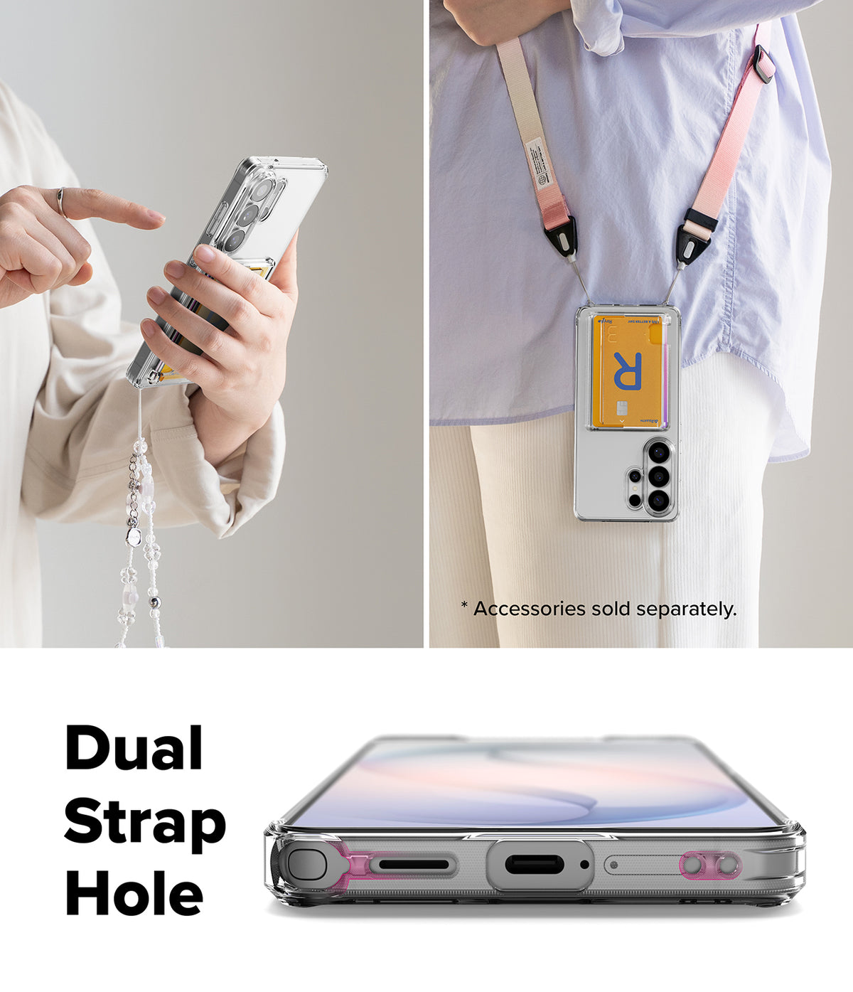 Galaxy S26 Ultra Case | Fusion Card - Clear phone case with card slot, strap attachments, and dual strap holes.