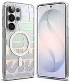 Galaxy S26 Ultra Case | Fusion Design Magnetic - Clear phone case with pastel geometric pattern and white MagSafe ring.