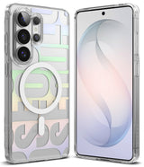 Galaxy S26 Ultra Case | Fusion Design Magnetic - Clear phone case with pastel geometric pattern and white MagSafe ring.
