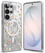 Galaxy S26 Ultra Case | Fusion Design Magnetic - Clear phone case with floral pattern and white magnetic ring.