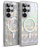 Galaxy S26 Ultra Case | Fusion Design Magnetic - Two clear phone cases with magnetic rings, one floral and one iridescent.