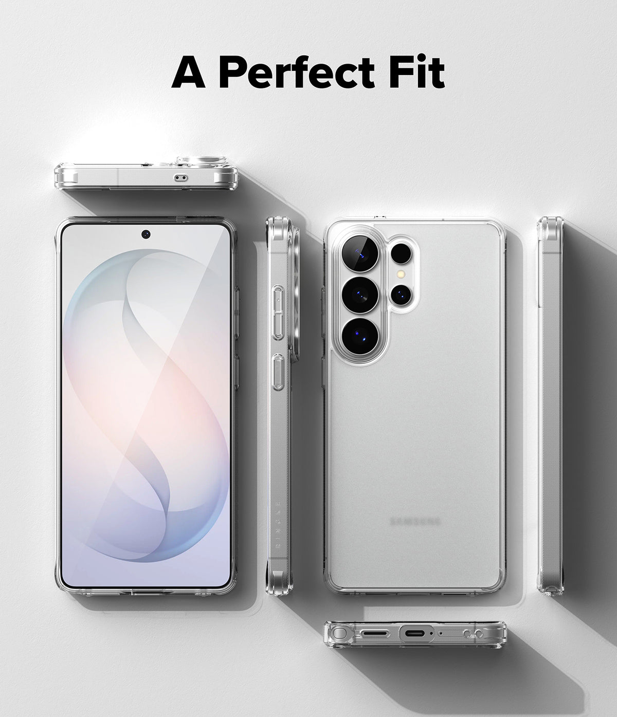 Galaxy S26 Ultra Case | Fusion Matte - Multiple angles of a clear phone case showing front, back, and side profiles.