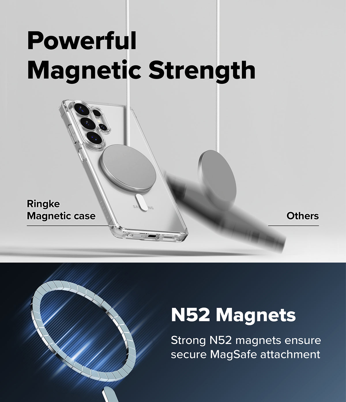 [Bundle] Galaxy S26 Ultra | Fusion Magnetic - Clear phone case with strong magnetic attachment compared to a weak one.