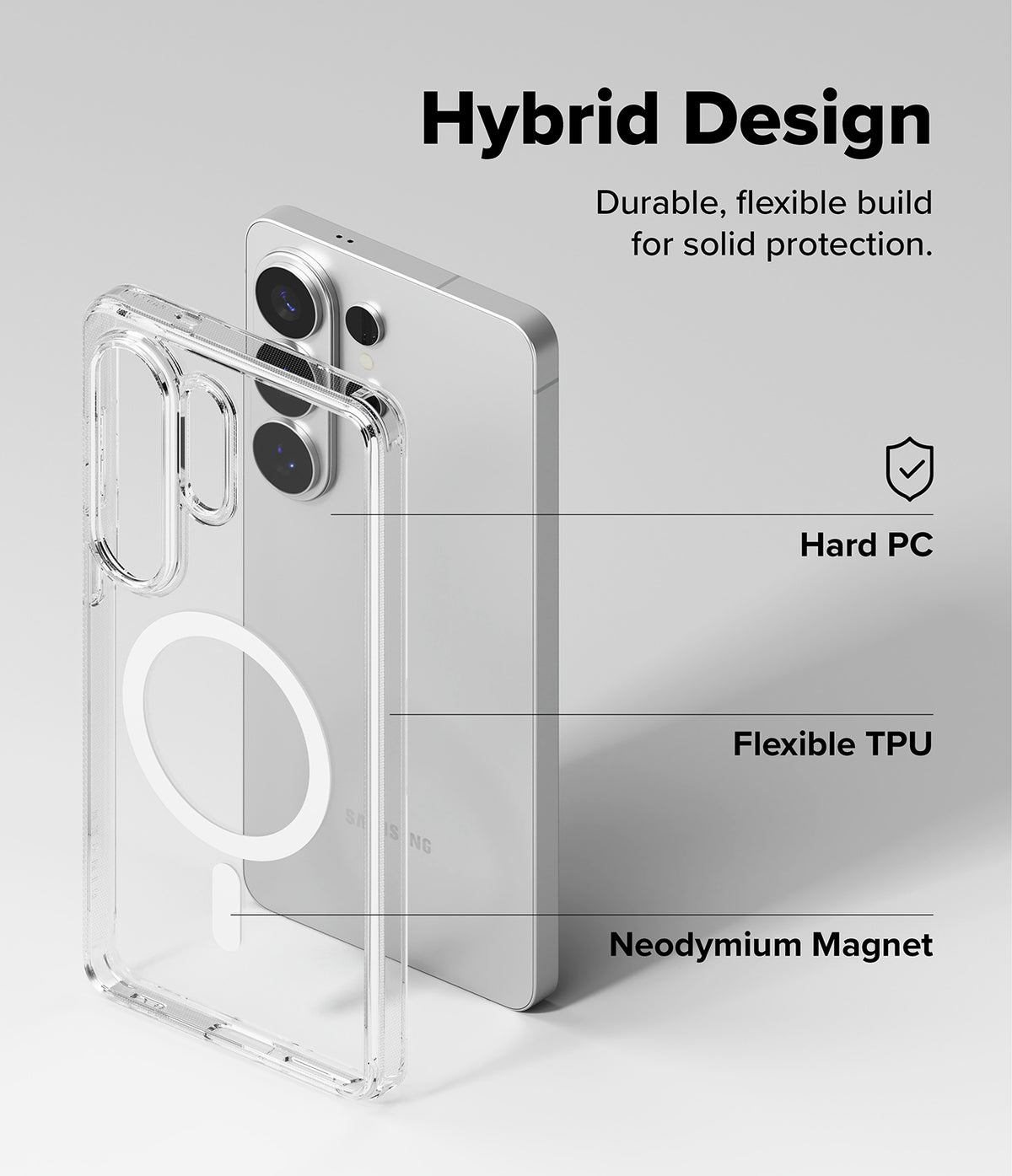Galaxy S26 Ultra Case | Fusion Magnetic - Clear phone case with magnetic ring, highlighting hard PC and flexible TPU.
