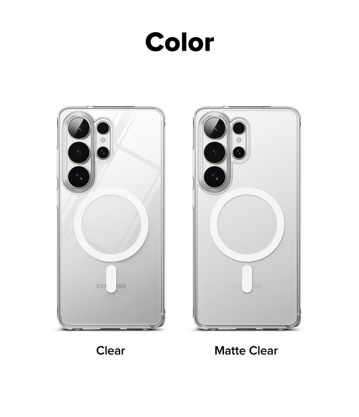 Galaxy S26 Ultra Case | Fusion Magnetic Matte - Two magnetic phone cases side-by-side, one clear and one matte clear.