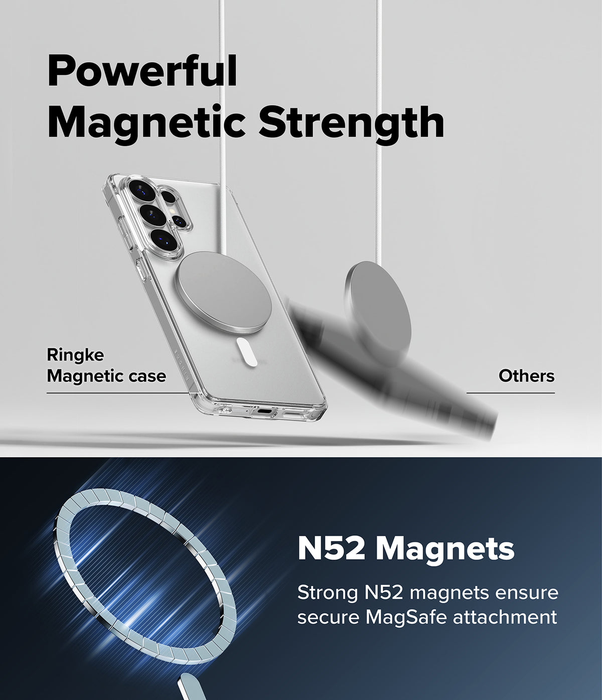 [Bundle] Galaxy S26 Ultra | Fusion Magnetic - Comparison showing a secure magnetic phone case versus a falling magnet.