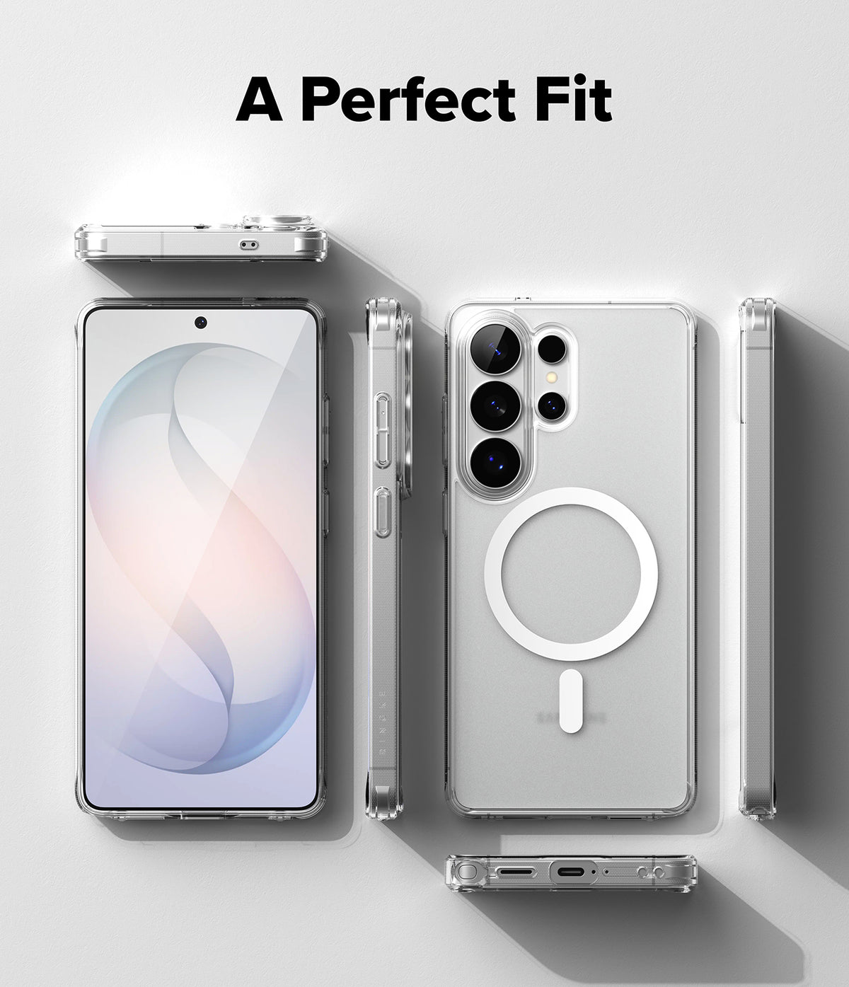 Galaxy S26 Ultra Case | Fusion Magnetic Matte - Multiple views of a clear magnetic phone case on a Galaxy S26 Ultra.