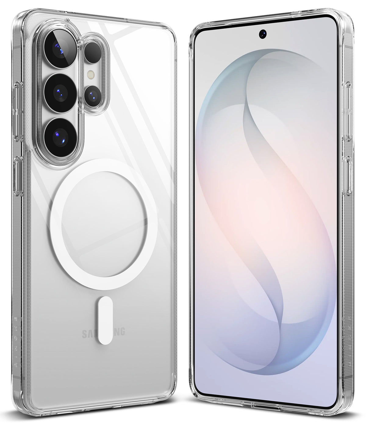 Galaxy S26 Ultra Case | Fusion Magnetic - Clear phone case with magnetic ring on back, shown from front and rear views.