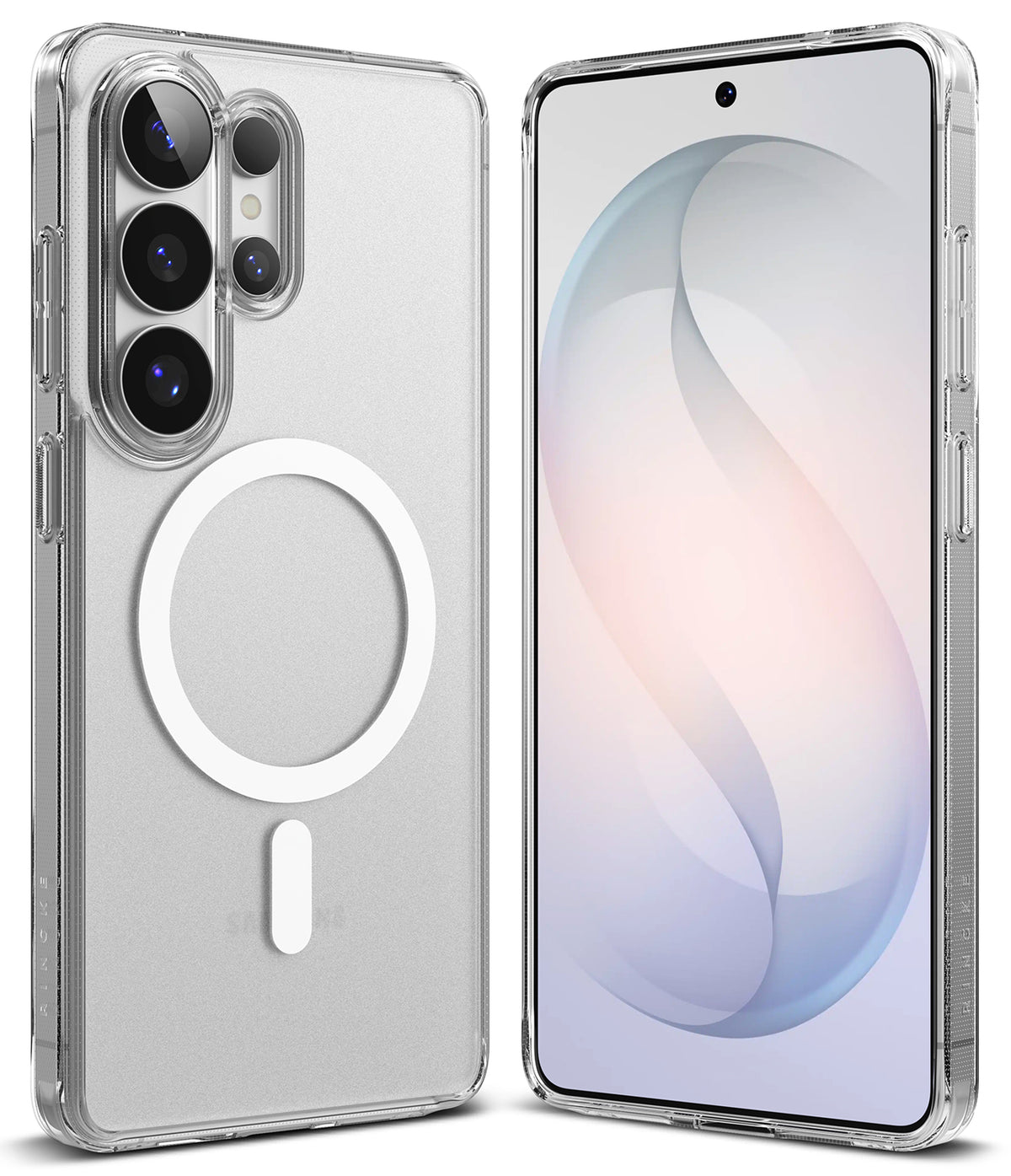 Galaxy S26 Ultra Case | Fusion Magnetic Matte - Clear matte phone case with white magnetic ring on back and front view.