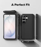 Galaxy S26 Ultra Case | Onyx α - Multiple views of a black phone case showing front, back, and side profiles on a gray background.