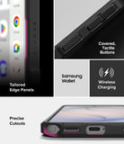 Galaxy S26 Ultra Case | Onyx α - Collage showing tactile buttons, edge panels, wireless charging, and precise port cutouts.