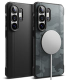 Galaxy S26 Ultra Case | Onyx α Magnetic - Two black phone cases, one plain and one with camo, featuring magnetic chargers.