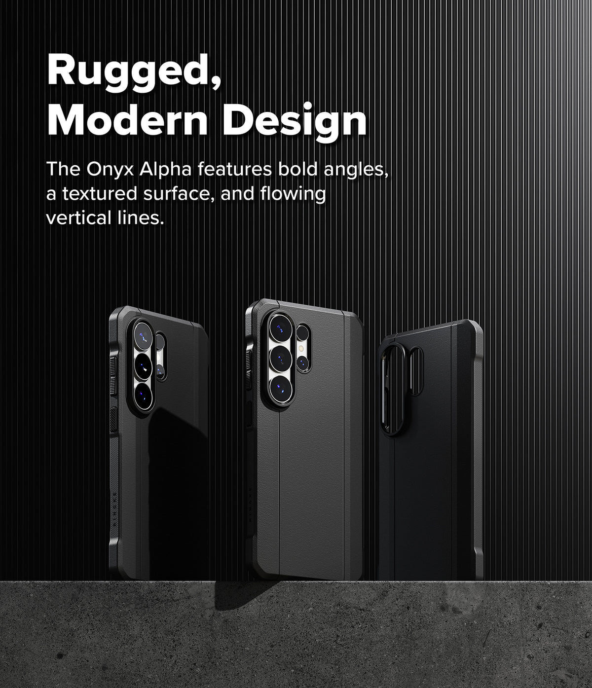 [Bundle] Galaxy S26 Ultra | Onyx α Magnetic - Three black rugged phone cases displayed against a dark, vertical-lined background.