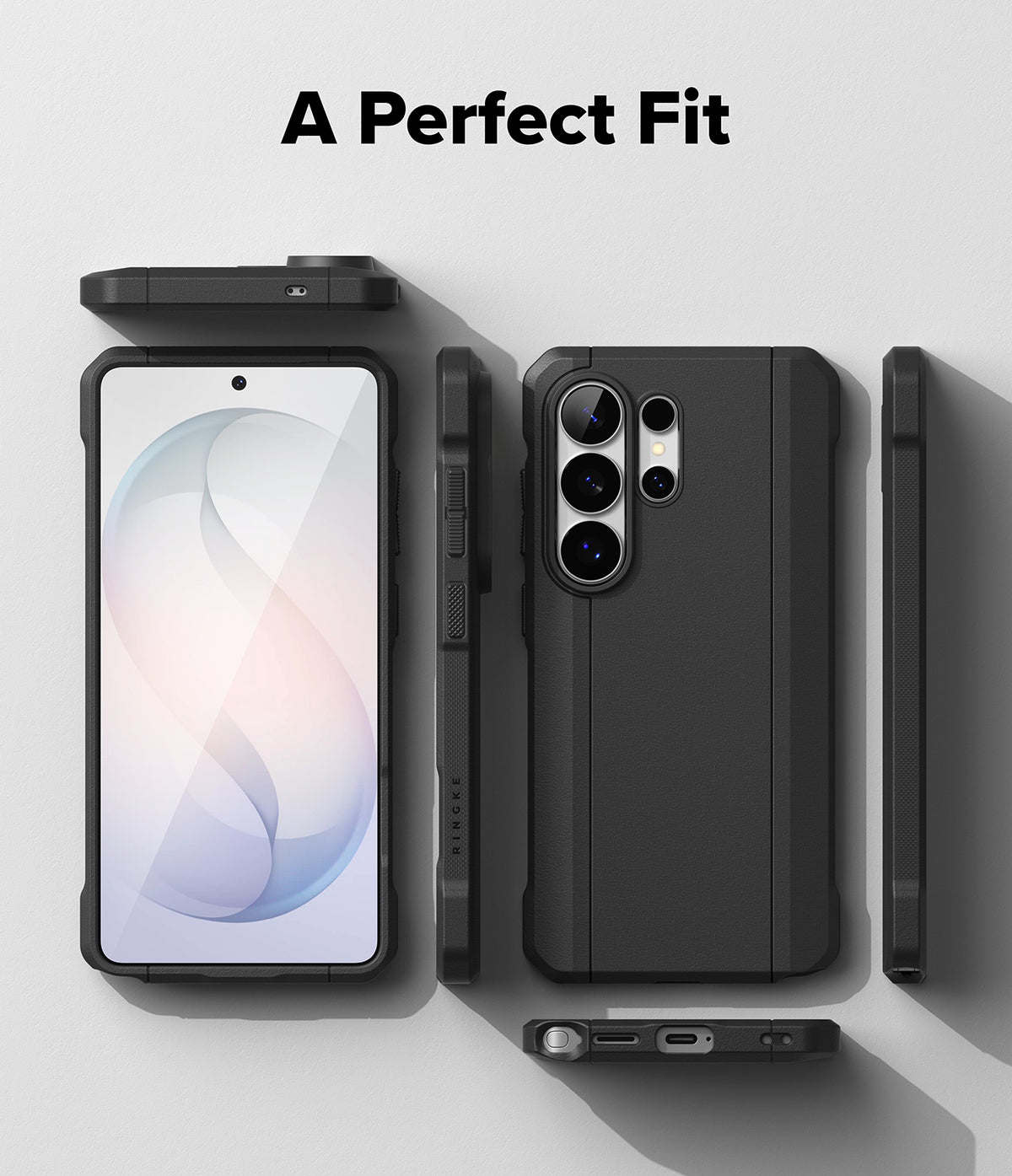 Galaxy S26 Ultra Case | Onyx α Magnetic - Multiple views of a black phone case surrounding a Galaxy S26 Ultra.