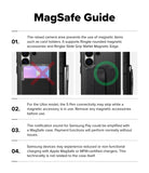 Galaxy S26 Ultra Case | Onyx α Magnetic - Infographic showing MagSafe compatibility, accessory limitations, and S Pen usage tips.