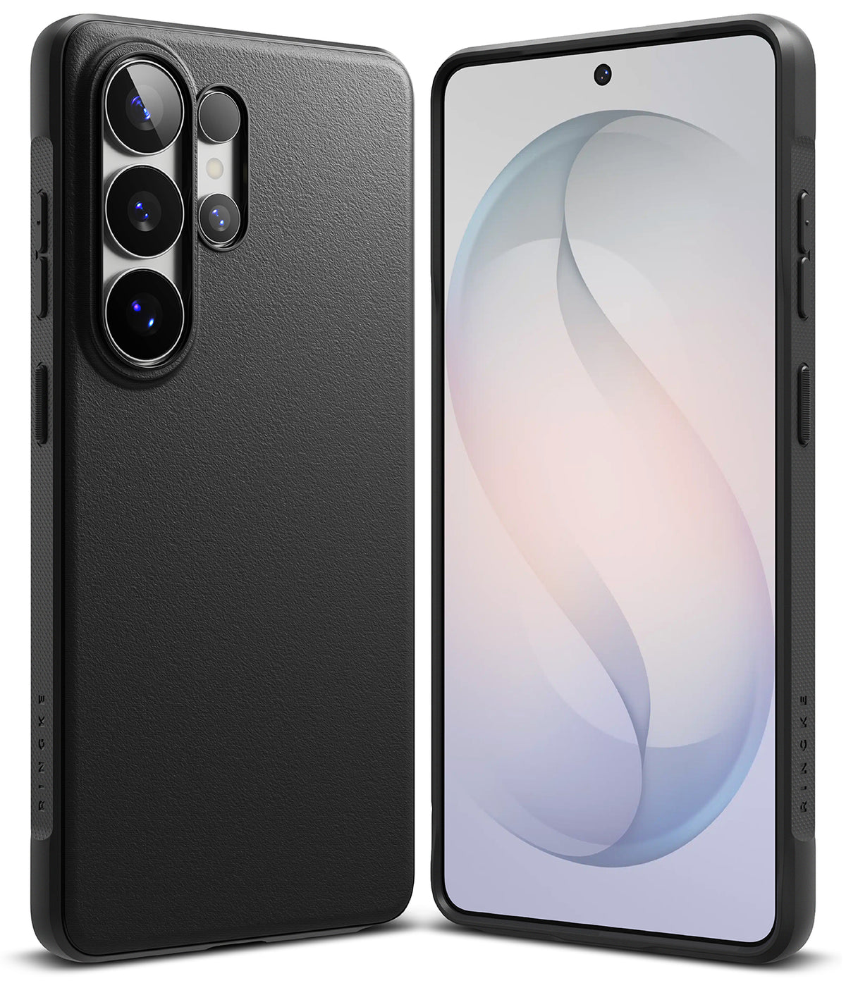 Galaxy S26 Ultra Case | Onyx - Matte black phone case shown from back and front views with a textured finish.