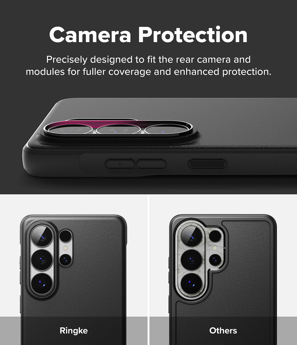 [Bundle] Galaxy S26 Ultra | Onyx - Black phone case showing precise camera lens coverage compared to a standard case.