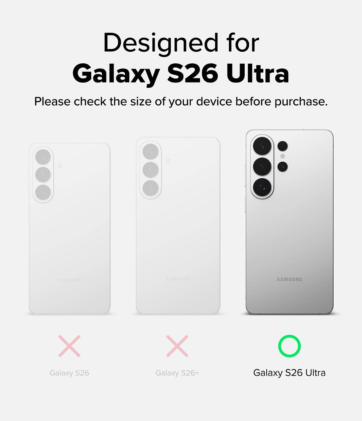 [Bundle] Galaxy S26 Ultra | Onyx - Galaxy S26 Ultra | Onyx - Comparison chart showing Galaxy S26, S26+, and S26 Ultra with a green check for the S26 Ultra.