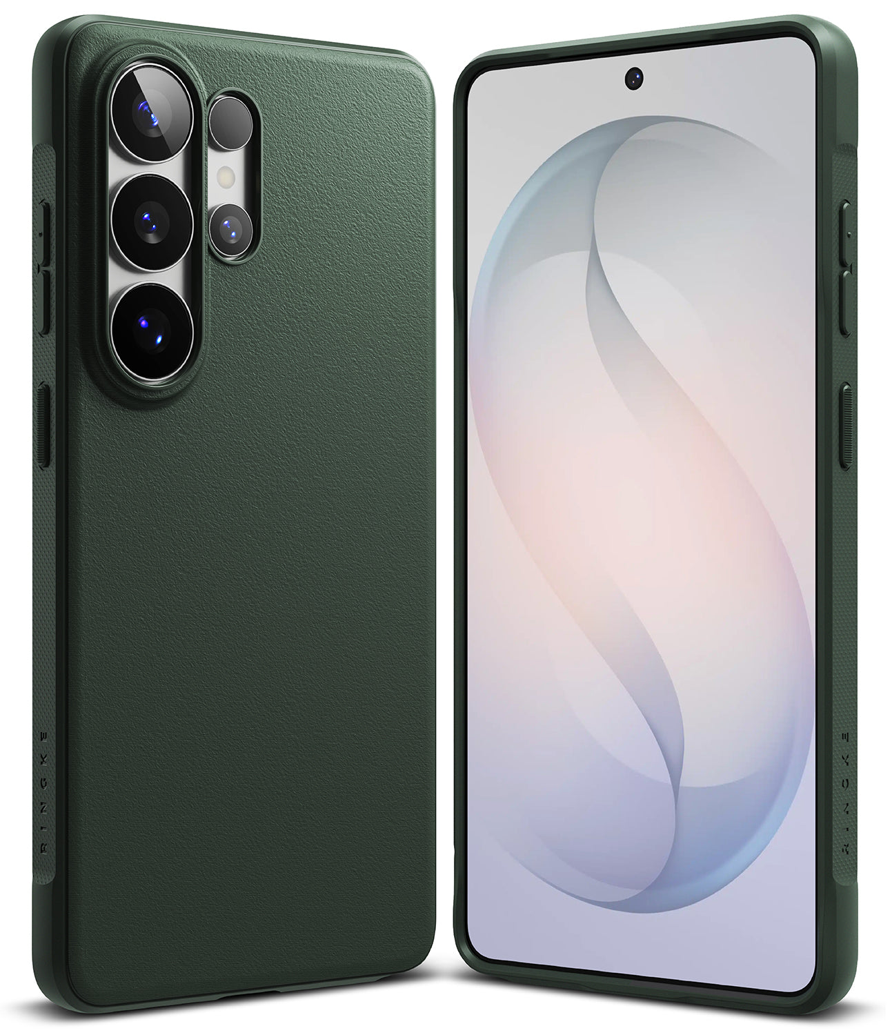 Galaxy S26 Ultra Case | Onyx - Dark green textured phone case shown from back and front angles on a white background.