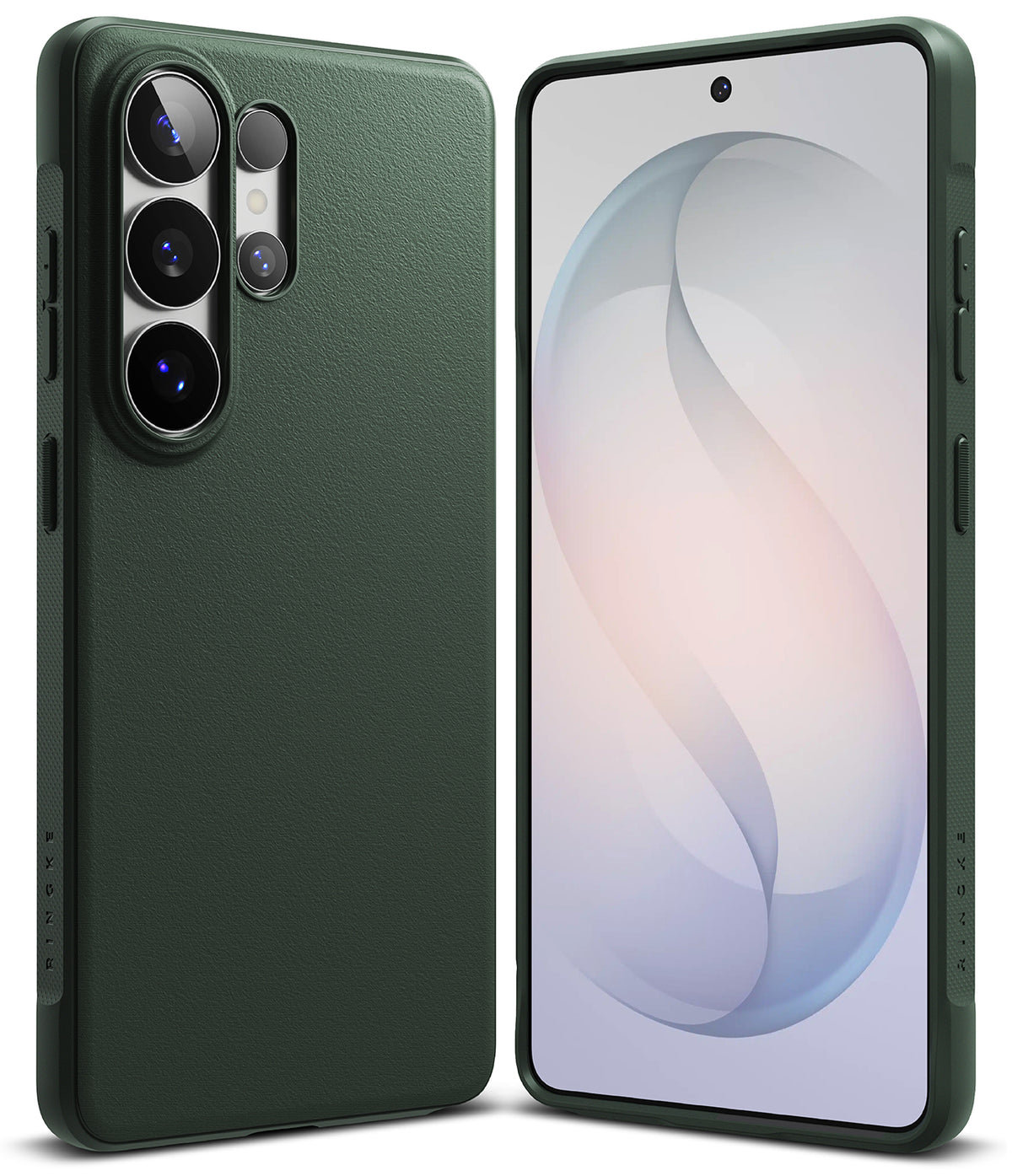 Galaxy S26 Ultra Case | Onyx - Dark green textured phone case shown from back and front angles on a white background.