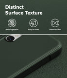 Galaxy S26 Ultra Case | Onyx - Dark green phone case with textured surface, highlighting anti-fingerprint and easy-clean features.