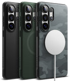 Galaxy S26 Ultra Case | Onyx Magnetic - Three Galaxy S26 Ultra phones in black, green, and camo cases with a magnetic charger.