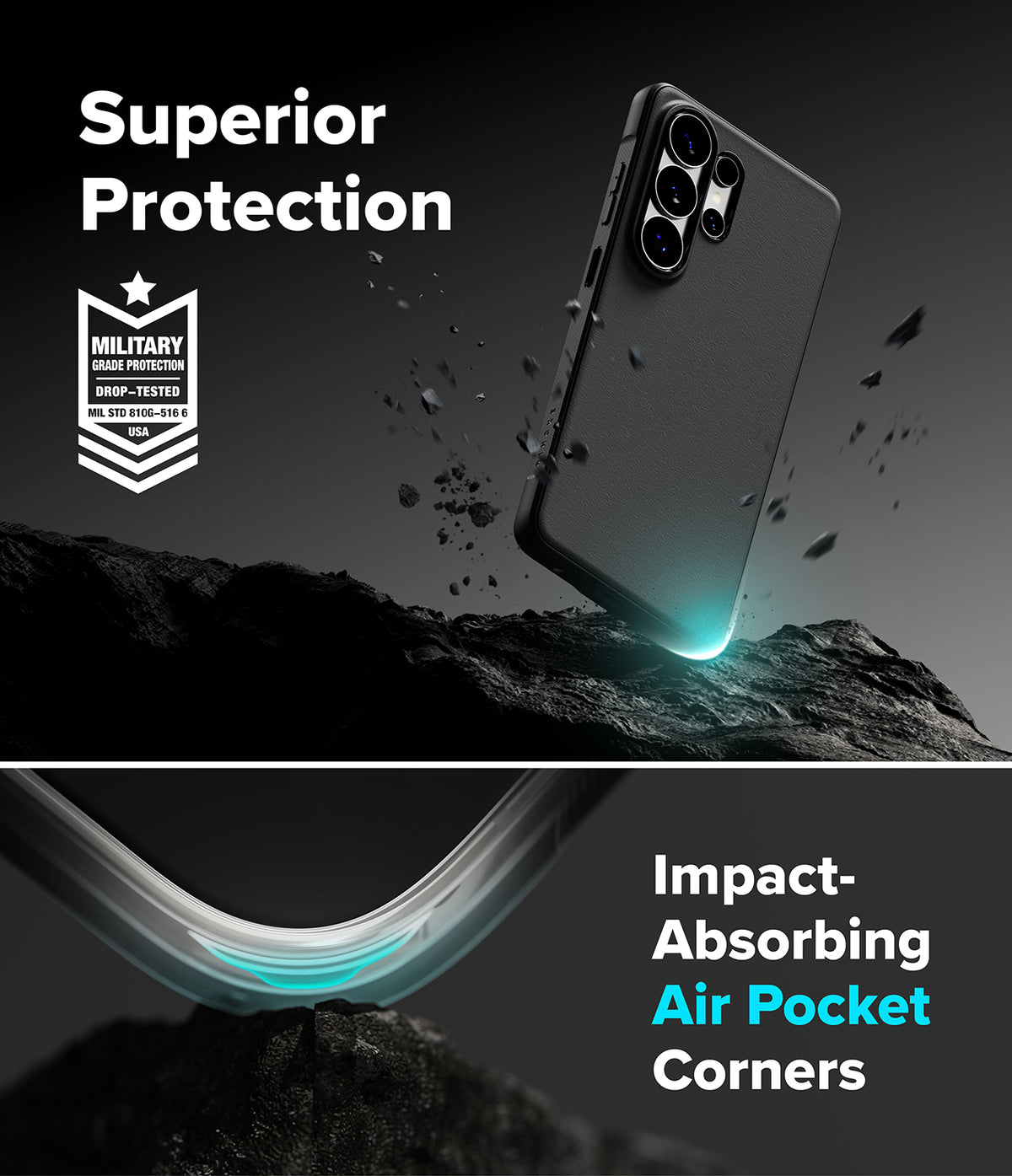 Galaxy S26 Ultra Case | Onyx Magnetic - Black phone case with military-grade protection and air-pocket corner detail.