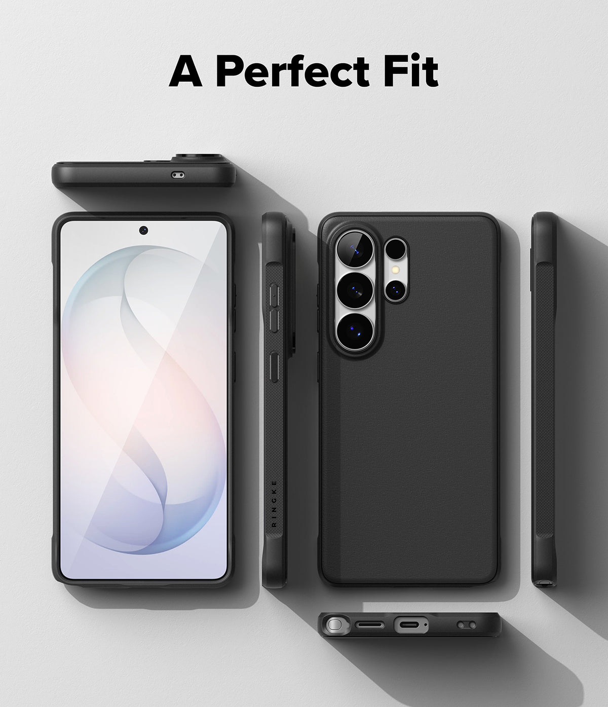 Galaxy S26 Ultra Case | Onyx Magnetic - Multiple views of a black phone case showing front, back, and side profiles.