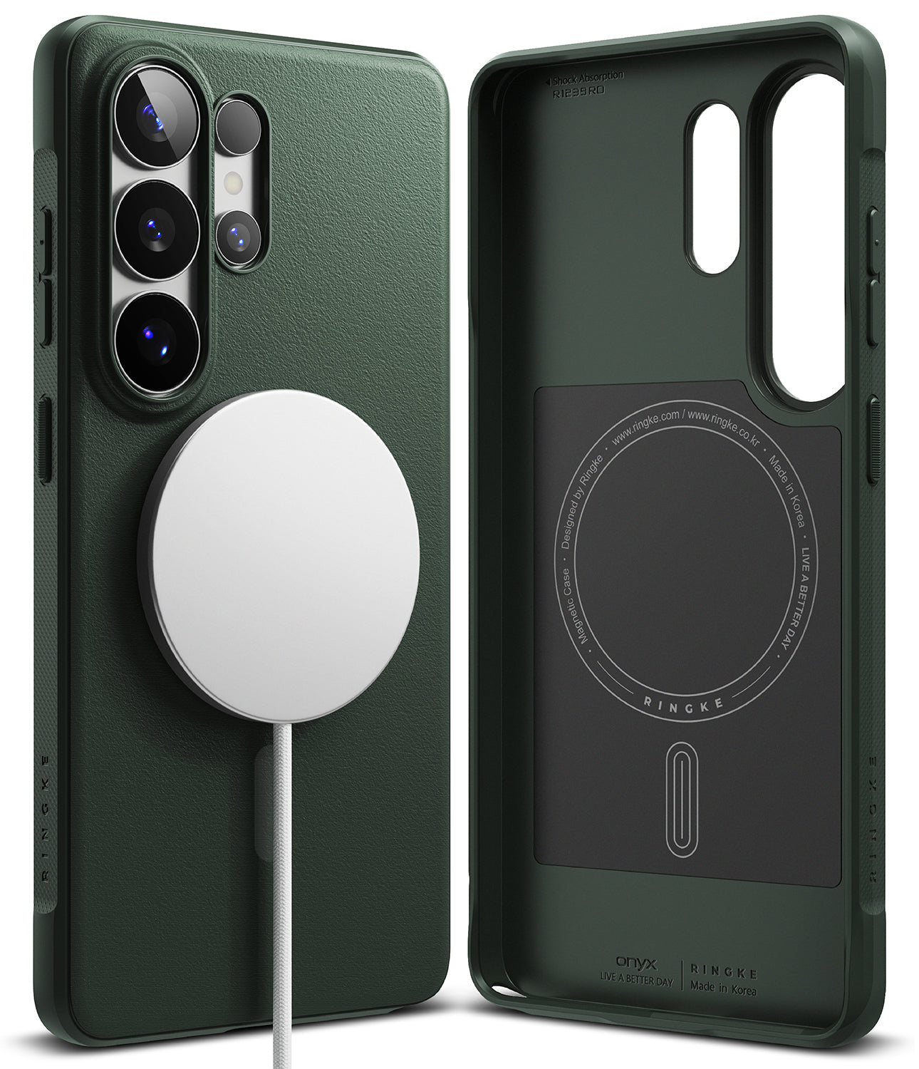 Galaxy S26 Ultra Case | Onyx Magnetic - Dark green phone case with magnetic charger and interior ring design.